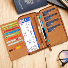 ABYS Hunter Leather RFID Protected Tan Passport Holder for Men and Women | Card Holder  |Passport Pouch | Family Travel Wallet