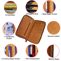 ABYS Hunter Leather RFID Protected Tan Passport Holder for Men and Women | Card Holder  |Passport Pouch | Family Travel Wallet