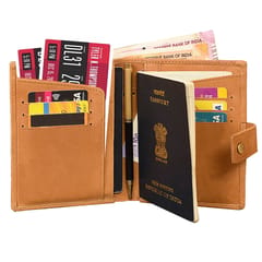 ABYS Genuine Leather Tan Unisex Passport Wallet||Card Holder||Passport Cover with Button Closure