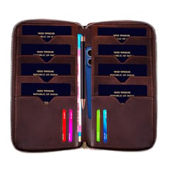 ABYS Genuine Leather Family Passport Holder for 8 Passports| RFID Blocking Passport and Card Holder | Travel Organizer for Men and Women(Wine Brown)