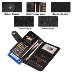 ABYS Genuine Leather Black Unisex Card Stock||Passport Holder||Cheque Book Holder||Travel Wallet with Button Closure