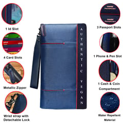 VEGAN Leather and Blue Fabric Unisex RFID Protected Passport Cover with Passport Holder