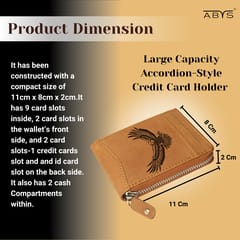 ABYS Genuine Leather RFID Wallet for Men | Zip Closure, 12 Card Slots, 1 ID Slot | Tan Card Holder for Men & Women | Credit Card Wallet, ATM Card Case