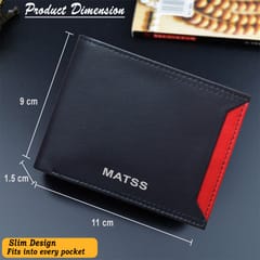 MATSS RFID Protected Metallic Logo ,ID Window Navy-Red Colour Leather Wallet For Men