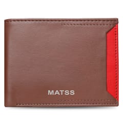 MATSS RFID Protected Metallic Logo ,ID Window Brown-Red Colour Leather Wallet For Men