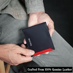 MATSS RFID Protected Metallic Logo Navy-Red Colour Leather Wallet For Men