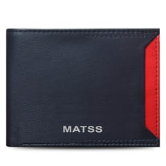 MATSS RFID Protected Metallic Logo Navy-Red Colour Leather Wallet For Men