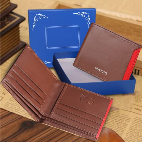 MATSS RFID Protected Metallic Logo Brown-Red Colour Leather Wallet For Men