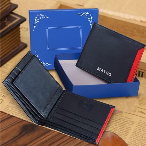 MATSS RFID Protected Metallic Logo ,ID Window Navy-Red Colour Leather Wallet For Men