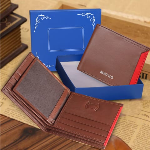MATSS RFID Protected Metallic Logo ,ID Window Brown-Red Colour Leather Wallet For Men