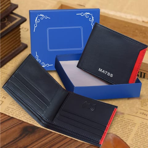 MATSS RFID Protected Metallic Logo Navy-Red Colour Leather Wallet For Men