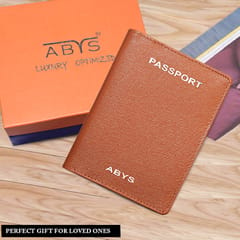 ABYS Suffiano Print Leather Tan Passport Holder