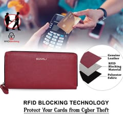 ABYS Personalised Maroon Premium N.D.M Leather RFID Protected Wallet For Women, Women Clutch