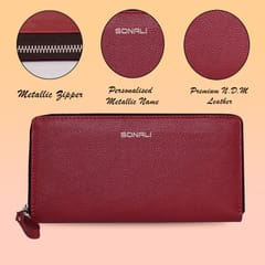 ABYS Personalised Maroon Premium N.D.M Leather RFID Protected Wallet For Women, Women Clutch