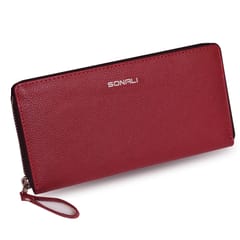 ABYS Personalised Maroon Premium N.D.M Leather RFID Protected Wallet For Women, Women Clutch