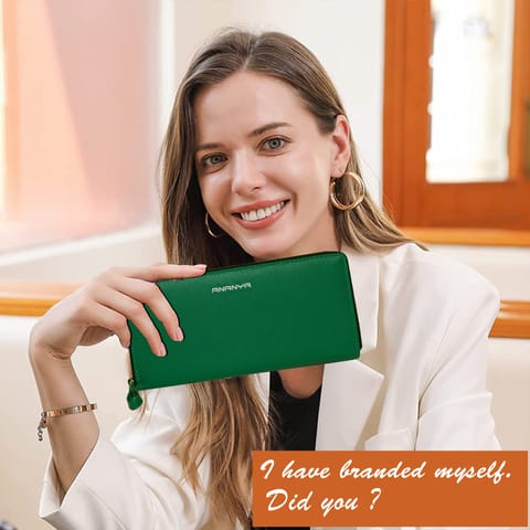 ABYS Personalised Green Premium N.D.M Leather RFID Protected Wallet For Women, Women Clutch