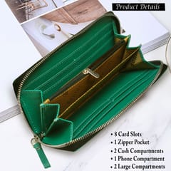 ABYS Personalised Green Premium N.D.M Leather RFID Protected Wallet For Women, Women Clutch