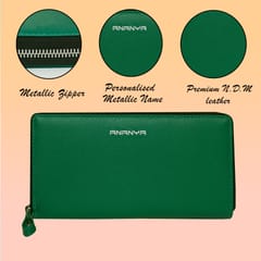 ABYS Personalised Green Premium N.D.M Leather RFID Protected Wallet For Women, Women Clutch