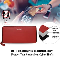 ABYS Personalised Red Premium N.D.M Leather RFID Protected Wallet For Women, Women Clutch