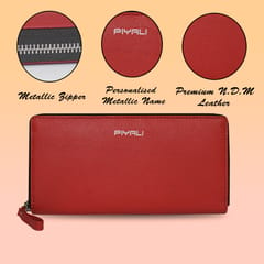 ABYS Personalised Red Premium N.D.M Leather RFID Protected Wallet For Women, Women Clutch