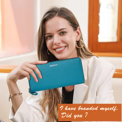 ABYS Personalised Teal Premium N.D.M Leather RFID Protected Wallet For Women, Women Clutch