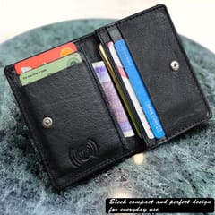 MATSS Genuine Leather RFID Protected Black Card Holder(Upto Hold 14 Cards)