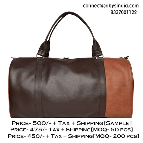 PU Leather Coffee & Tan Duffel Bag