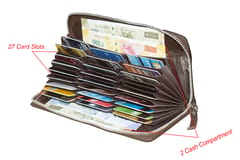 ABYS Genuine Leather Coffee Brown 27 Slots Card Holder