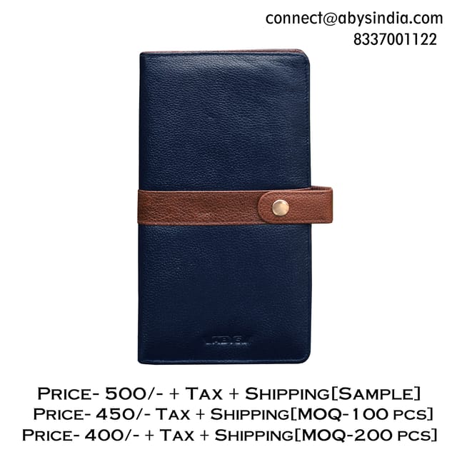 ABYS Genuine Leather Blue & Tan Passport Wallet/Document Holder for Travel/Multiple Passport & Card Slots