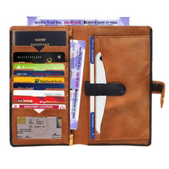 ABYS Genuine Leather Blue & Tan Passport Wallet/Document Holder for Travel/Multiple Passport & Card Slots