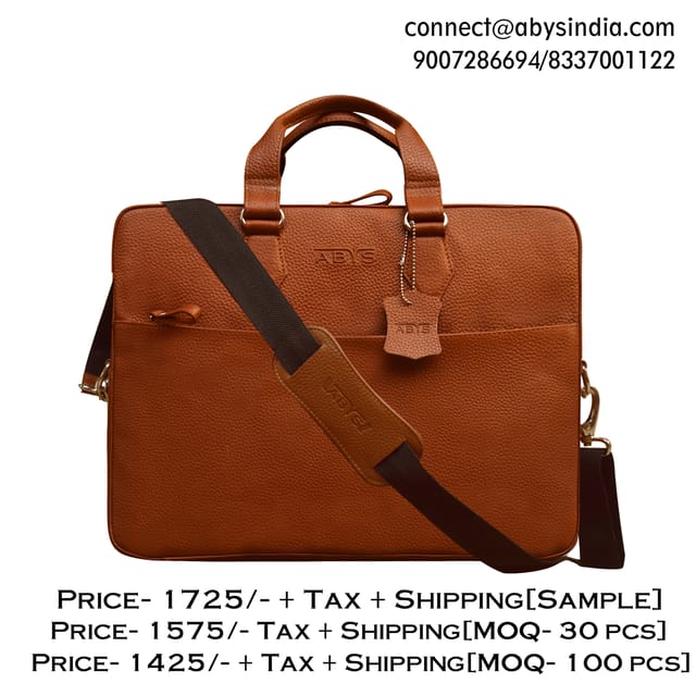 Genuine Leather 14 Inch Tan Laptop Bag