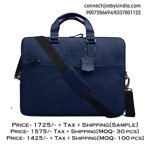 Genuine Leather 14 Inch Blue Laptop Bag