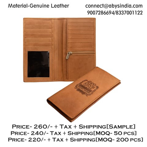 Genuine Leather Tan Long Wallet