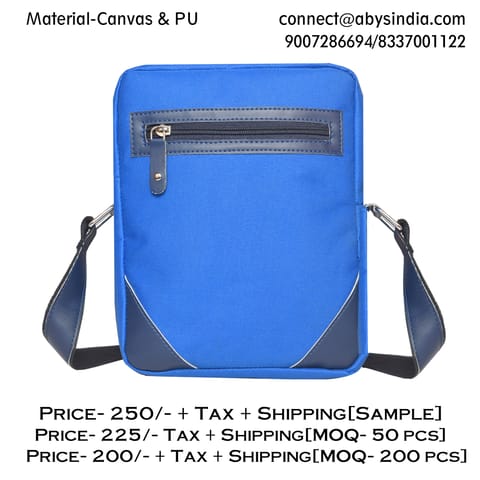 Blue Canvas & PU Messenger Bag