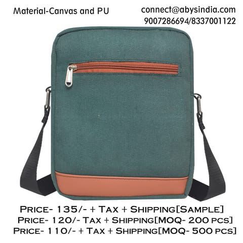 Green Canvas & Tan PU Messenger Bag