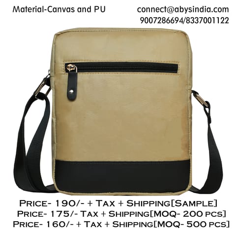 Grey Canvas & Black PU Messenger Bag