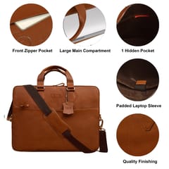 Genuine Leather 14 Inch Tan Laptop Bag