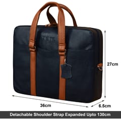 Genuine Leather 14 Inch Blue & Tan Laptop Bag