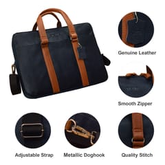 Genuine Leather 14 Inch Blue & Tan Laptop Bag