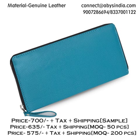 Genuine Leather Sky Blue Ladies Wallet