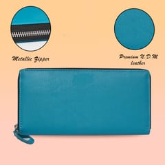 Genuine Leather Sky Blue Ladies Wallet